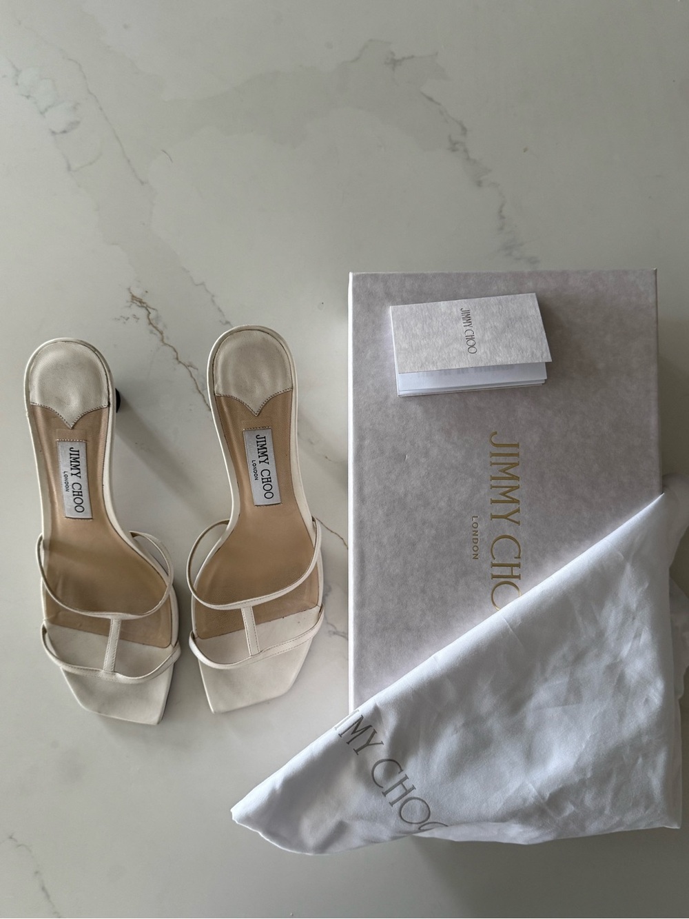 Jimmy Choo White Leather Strappy Sandals Kitten Heel